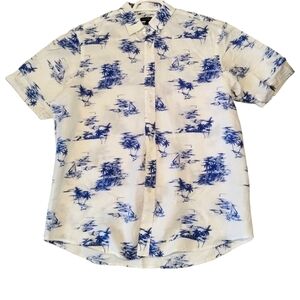 Club Room Linen Short Sleeve Button Up Tropical‎ Shirt